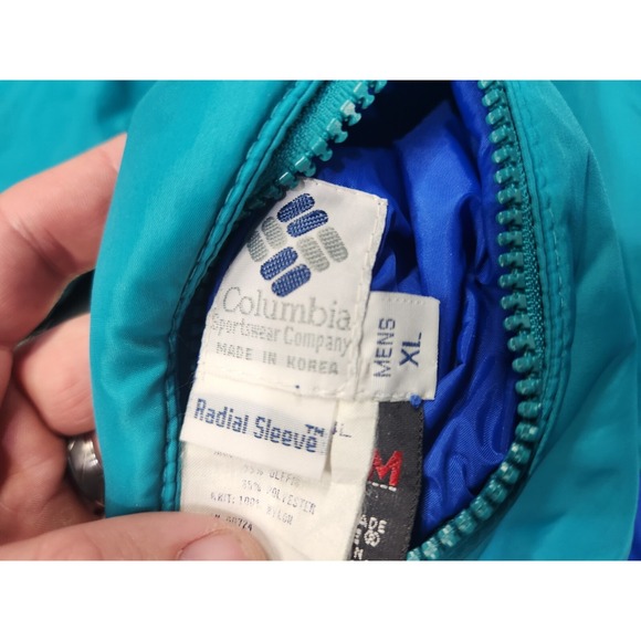 Vtg 90's Columbia Men's Coat Sz XL Blue Teal Reversible Thinsulate Bomber Jacket - Picture 13 of 15